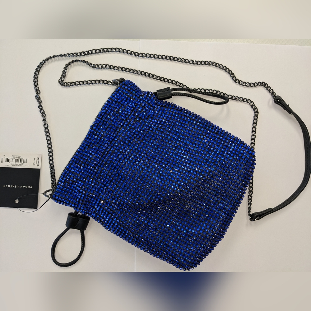 NWT KOHL'S VEGAN LEATHER COBALT BLUE RHINESTONE CROSSBODY BAG